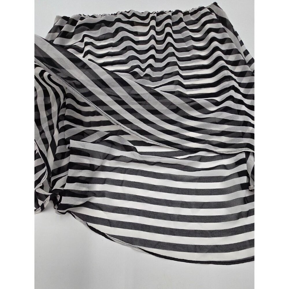 Michael Kors Womens Short Hi-Low Striped Sarong Cover Up Large Black White Sheer - Picture 5 of 7